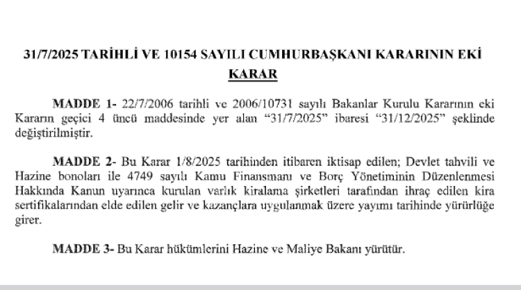 İndirimli Stopaj Uygulamasında Süre 31 Aralık 2025’e Kadar Uzatıldı