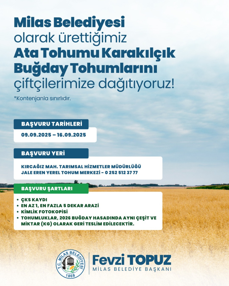 Muğla Milas’ta Üreticilere Karakılçık Buğday Tohumu Dağıtıldı