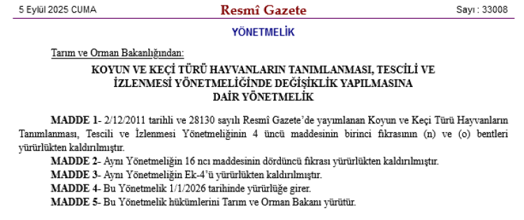 Koyun ve Keçi Yönetmeliği Güncellendi: Taahhütname Uygulaması Kaldırıldı