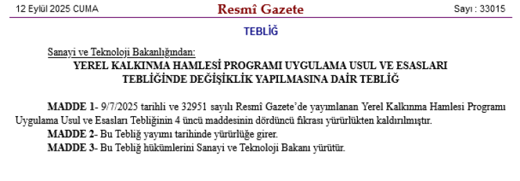 Yerel Kalkınma Hamlesi’ndeki Desteklerde Değişiklik!