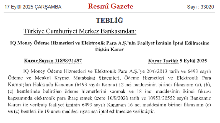 TCMB’den IQ Money ve Paypole’a Faaliyet Yasağı