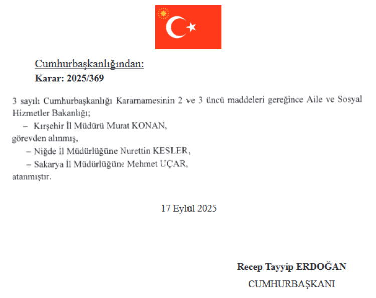 Aile ve Sosyal Hizmetler’de İl Müdürleri Değişti