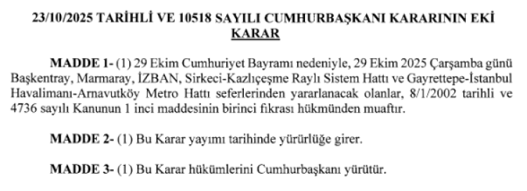 29 Ekim’de Toplu Taşıma Ücretsiz 29 Ekim’de Toplu Taşıma Ücretsiz