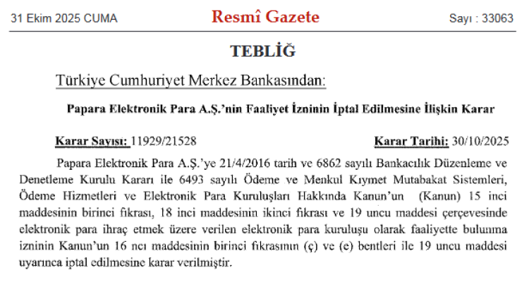 Papara’ya Elektronik Para Faaliyet Yasağı Getirildi!
