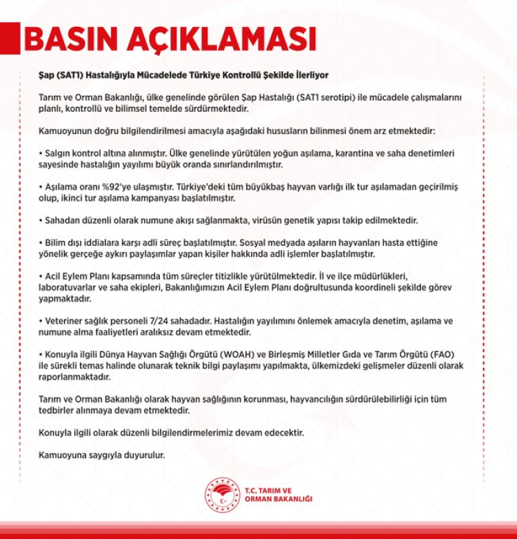 Şap Hastalığına Karşı Mücadelede Salgın Kontrol Altına Alındı! Şap Hastalığına Karşı Mücadelede Salgın Kontrol Altına Alındı!